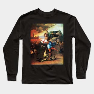 St Michael Archangel and Dragon by Raffaello Sanzio Long Sleeve T-Shirt